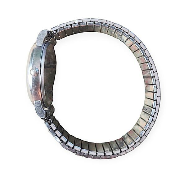 Vintage Timex Quartz Watch 32mm Silver Tone Stretch Band 90s New Battery - Picture 3 of 5